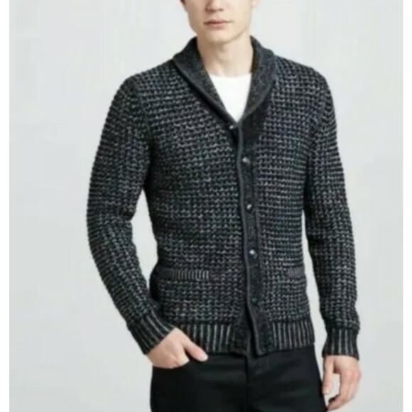 Rag & Bone Neiman Marcas black gray wool Cardigan sweater pockets button Large - Picture 3 of 8